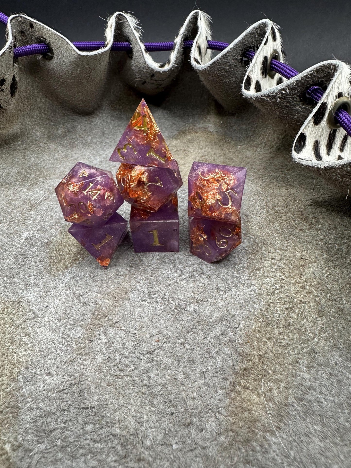 Handmade Purple and Rose Gold Dice Set – RPG DnD Dice