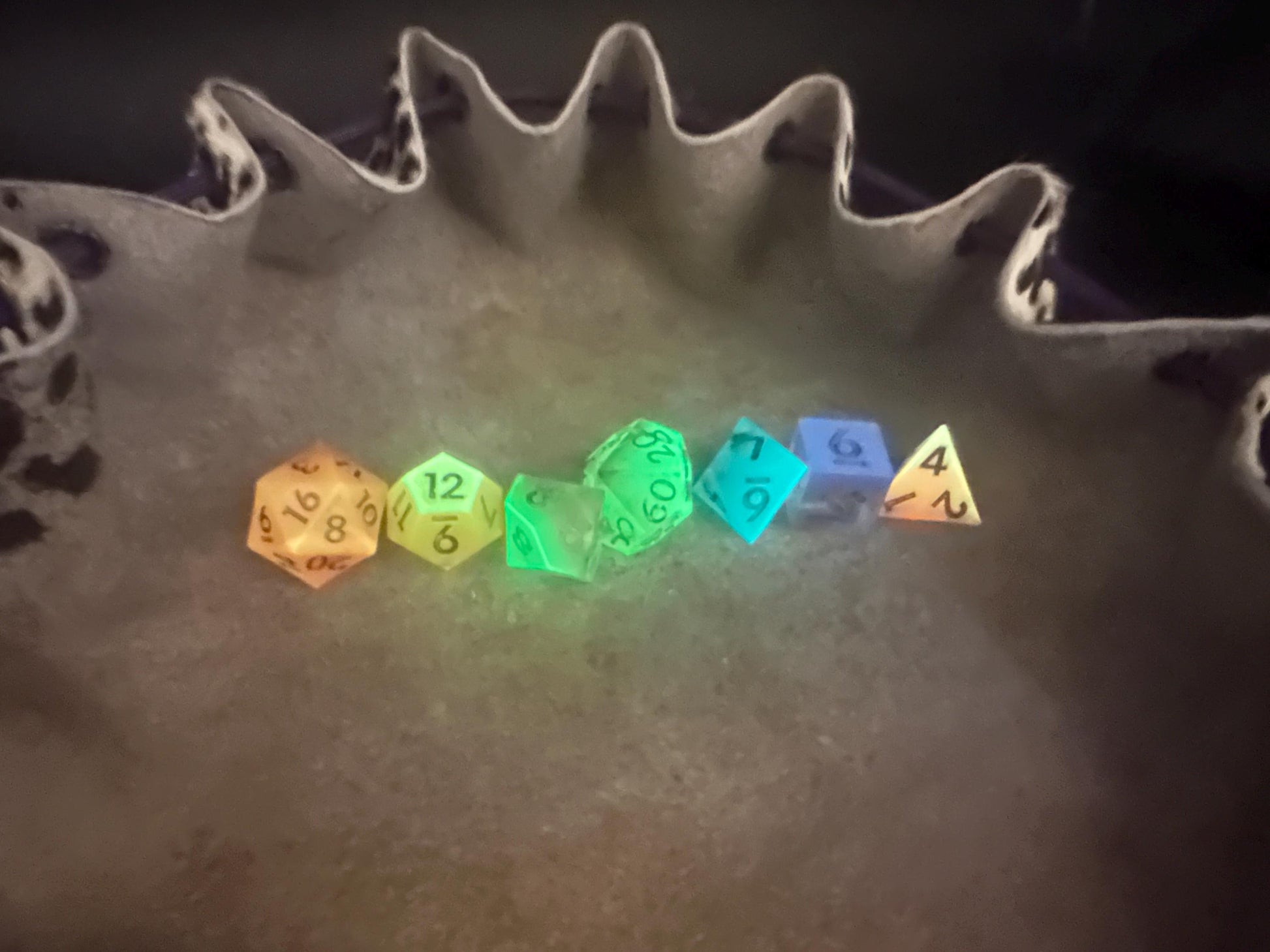 Handmade Rainbow Glow in the Dark Dice Set – RPG DnD Dice