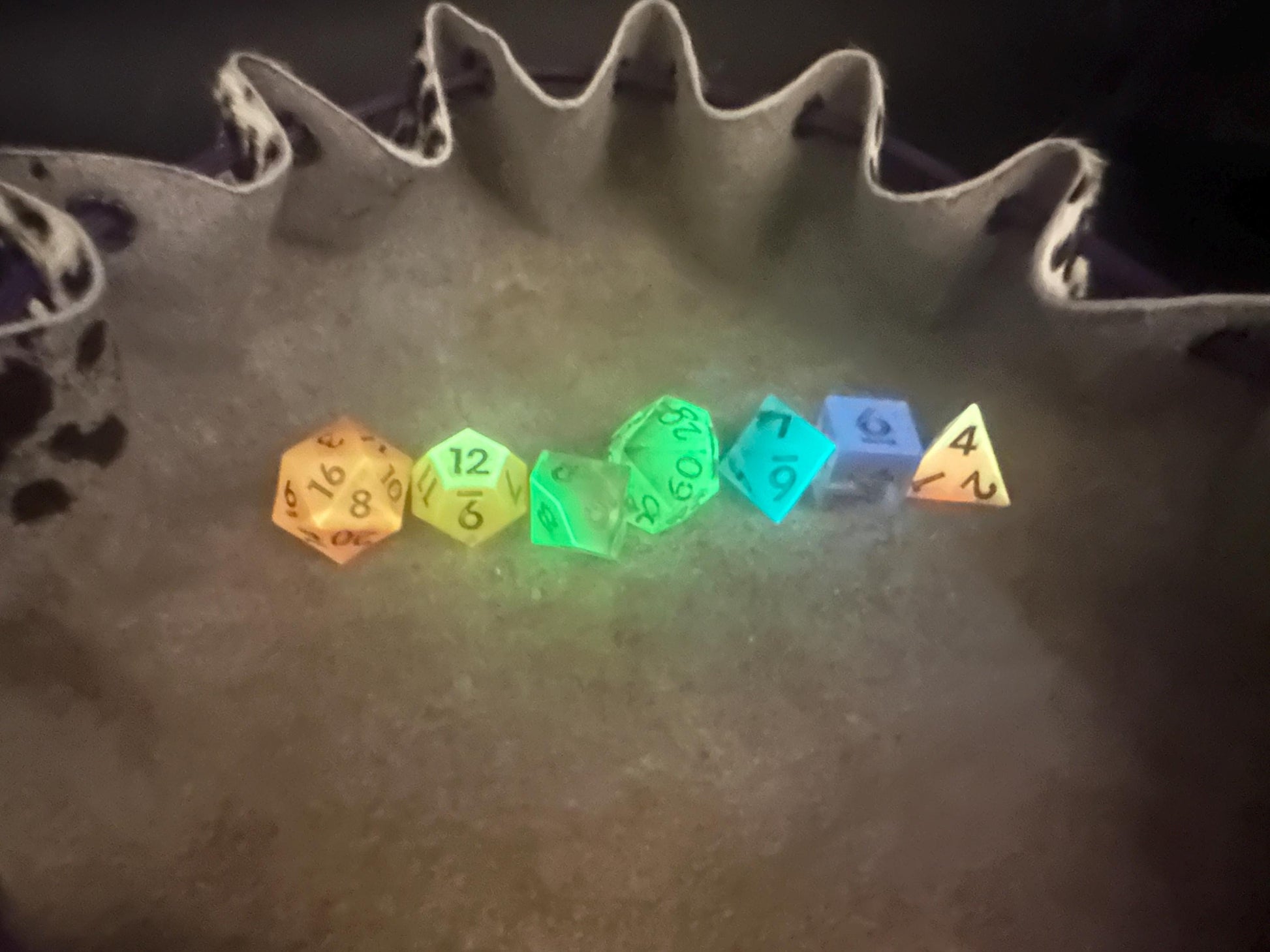 Handmade Rainbow Glow in the Dark Dice Set – RPG DnD Dice
