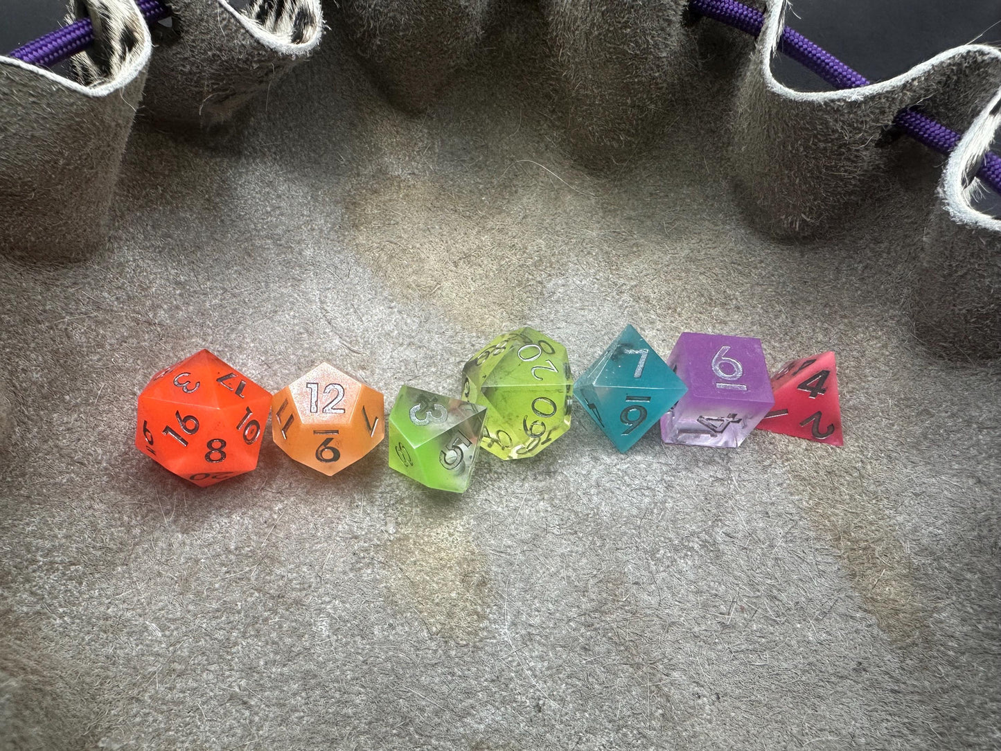 Handmade Rainbow Glow in the Dark Dice Set – RPG DnD Dice