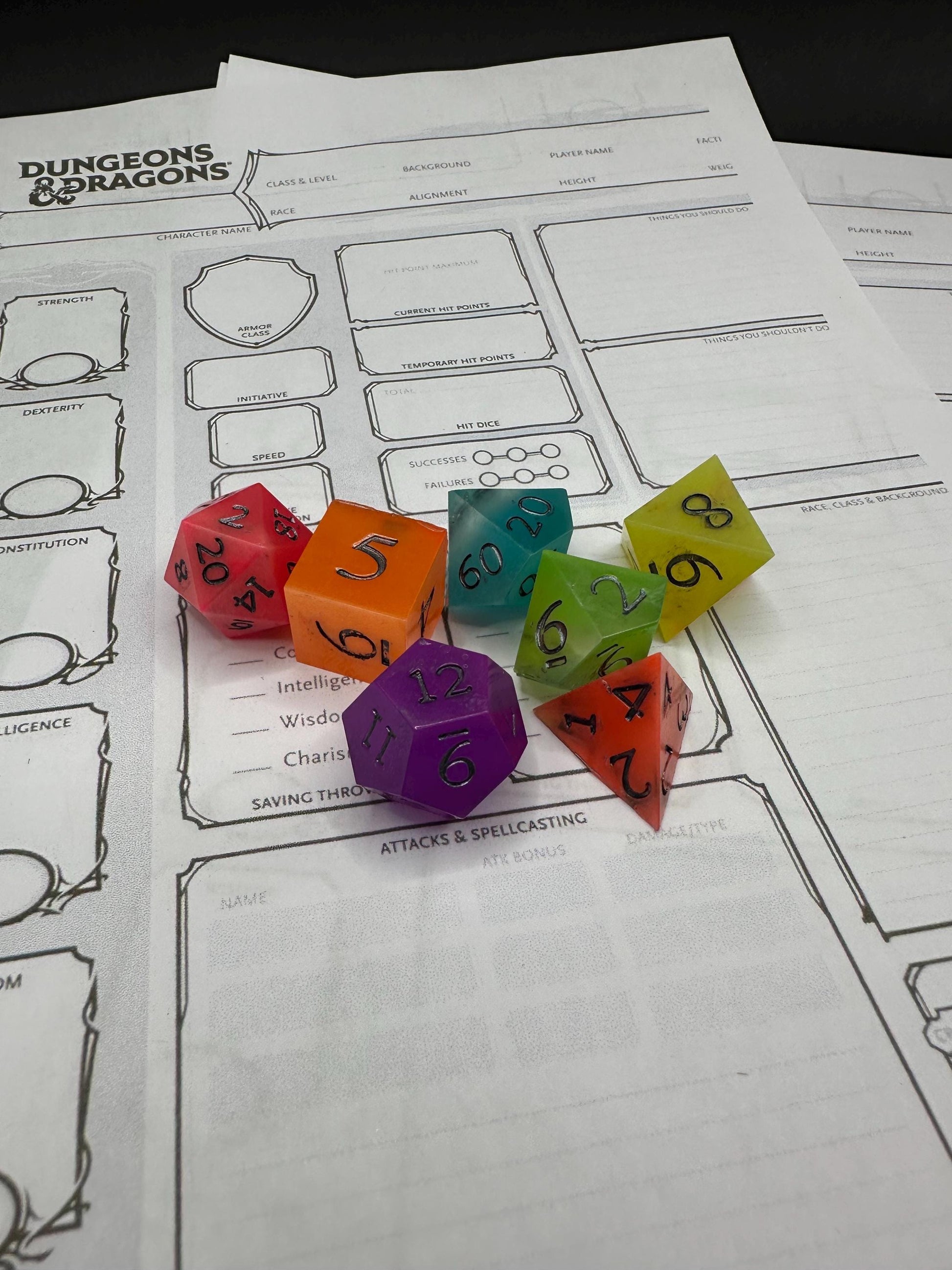 Handmade Rainbow Glow in the Dark Dice Set – RPG DnD Dice