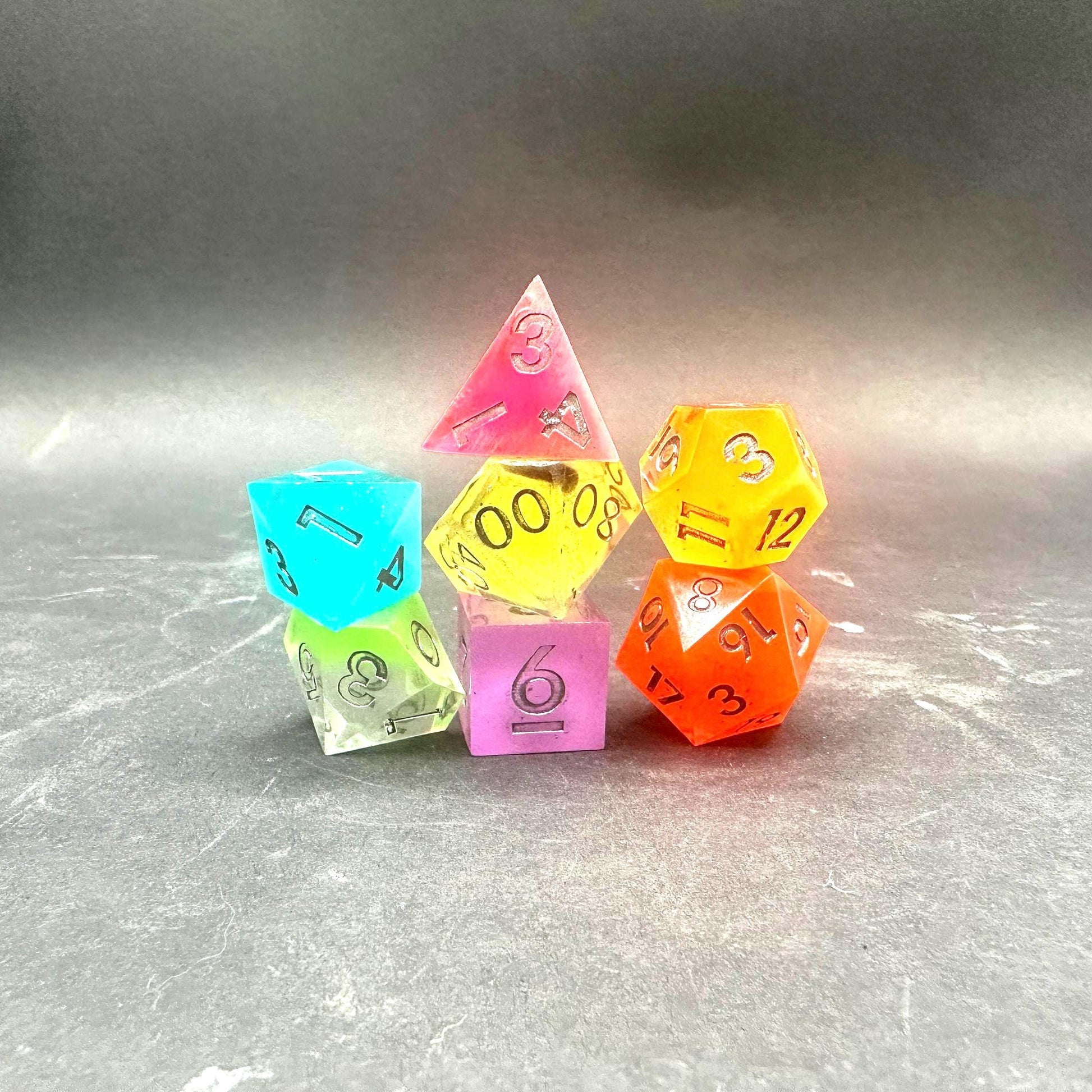 Handmade Rainbow Glow in the Dark Dice Set – RPG DnD Dice
