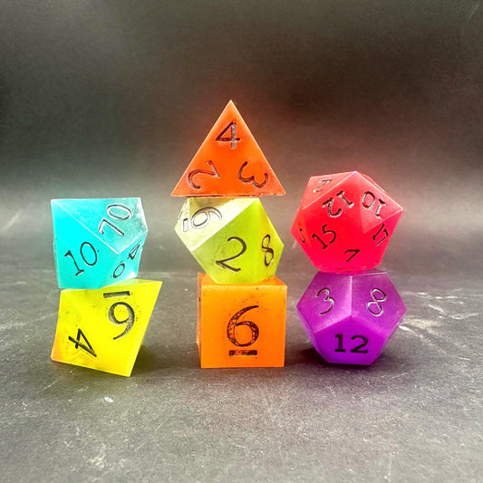 Handmade Rainbow Glow in the Dark Dice Set – RPG DnD Dice
