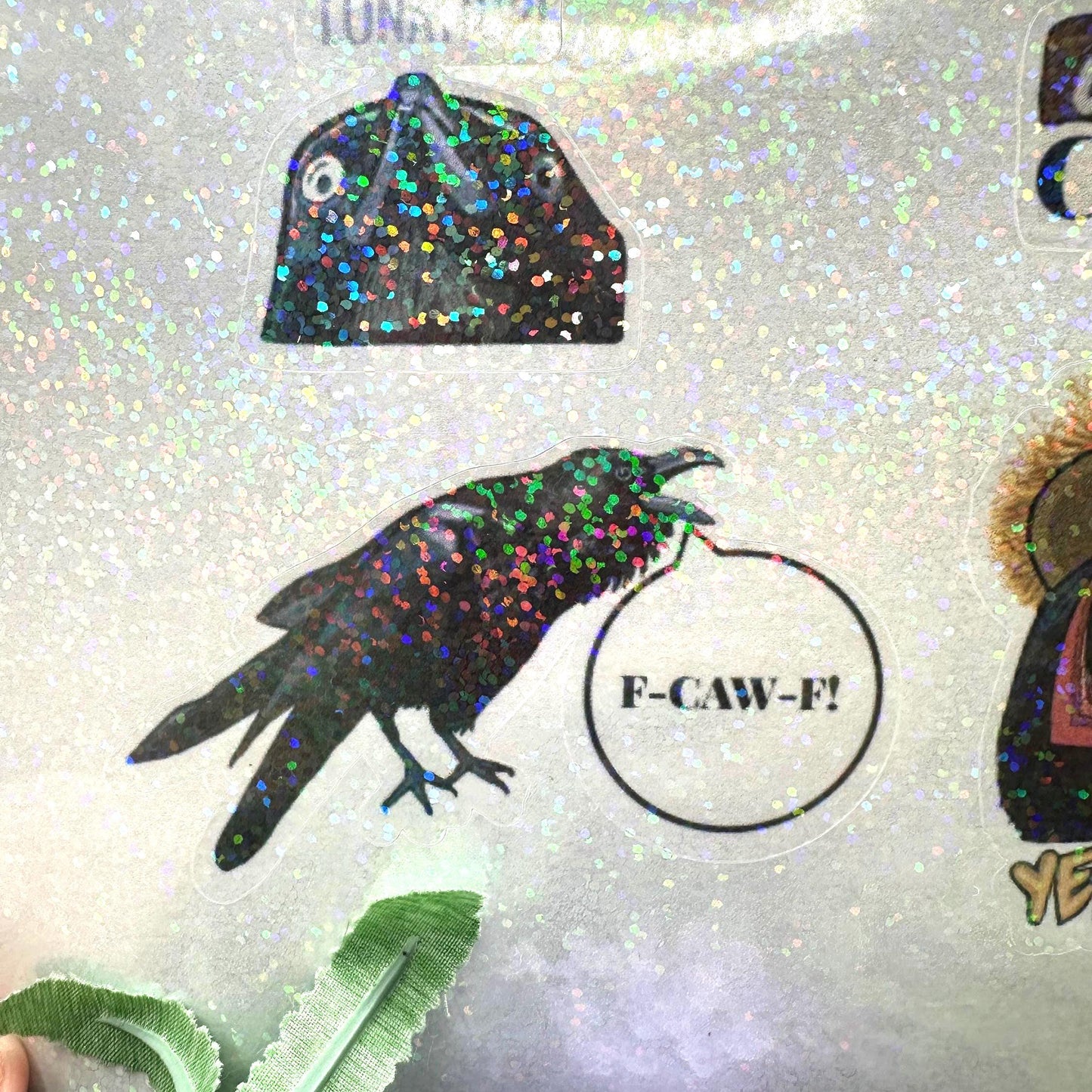 Raven crow pun sticker sheet with funny bird wordplay. Gothic humor vinyl stickers featuring ravens and crows, perfect for laptops, journals, water bottles, and gifts.