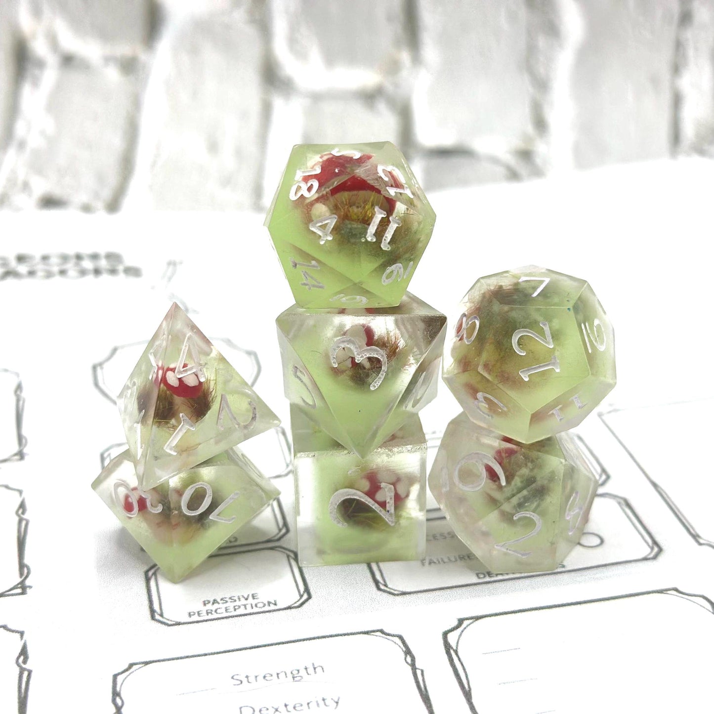 Handmade Glow in the Dark Mushroom Dice Set – Resin RPG Dice