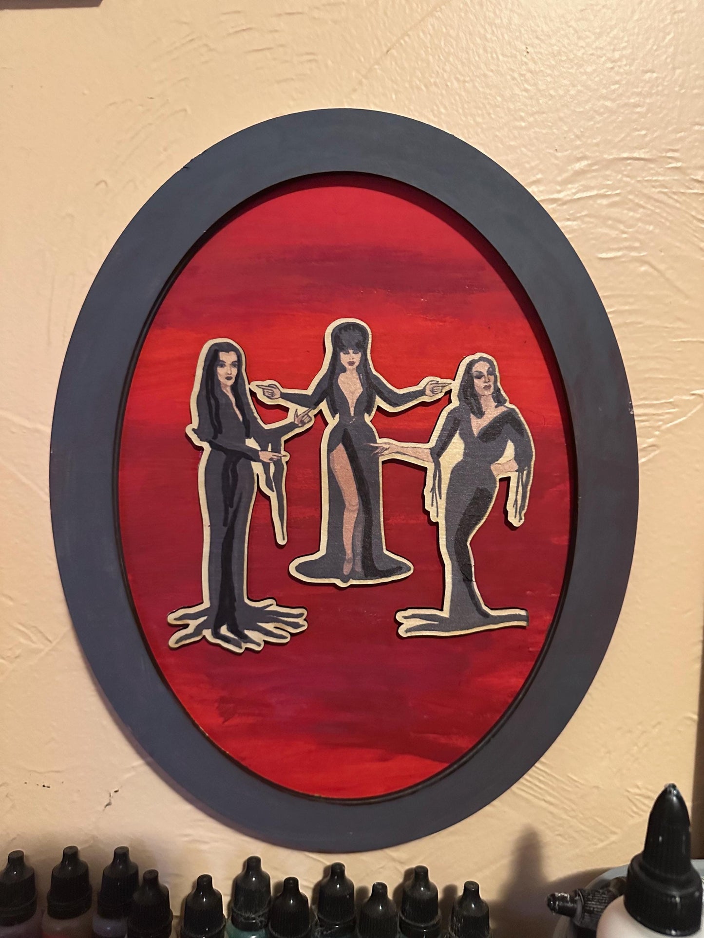 Elvira Morticia Vampira Wood Art | Laser Engraved Gothic Halloween Decor