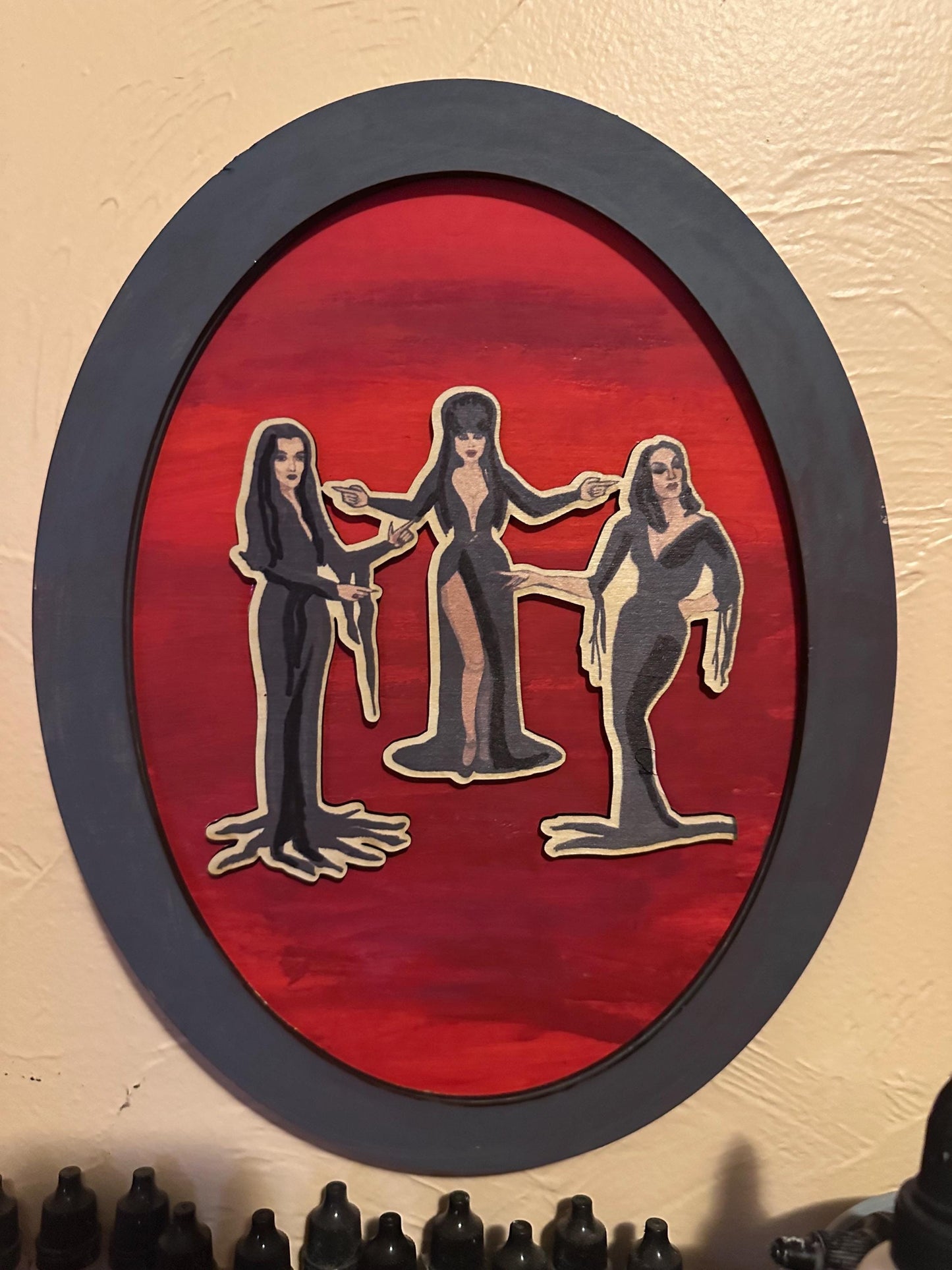 Elvira Morticia Vampira Wood Art | Laser Engraved Gothic Halloween Decor