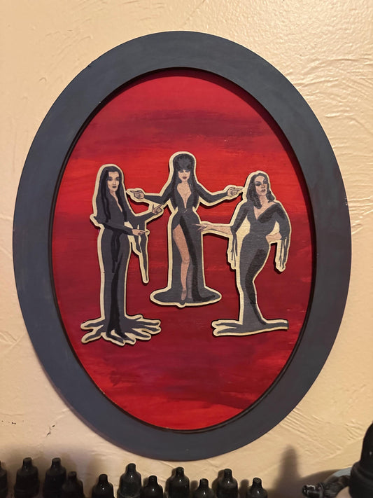 Elvira Morticia Vampira Wood Art | Laser Engraved Gothic Halloween Decor