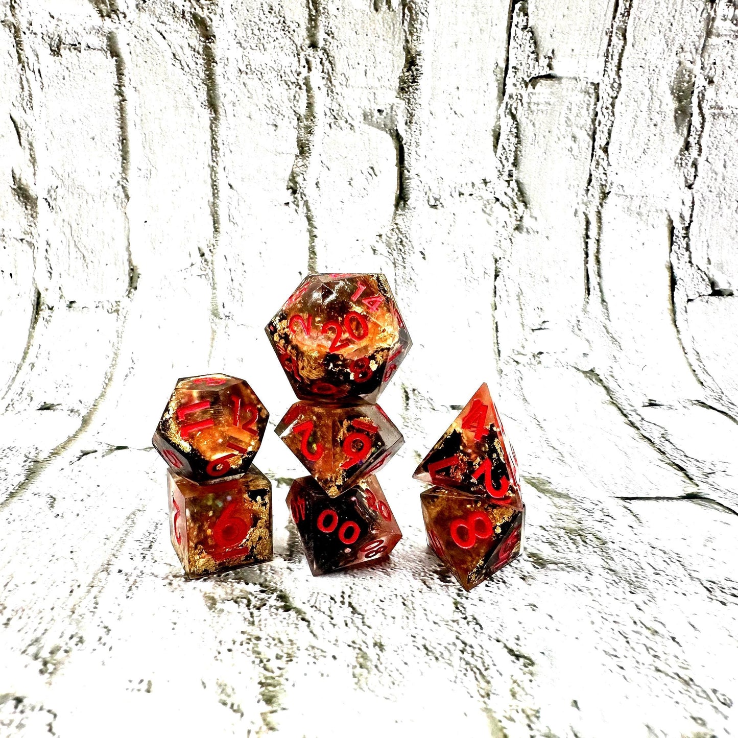 Lava Geode Glow in the Dark Dice Set: Sharp Edge Polyhedral DnD Dice
