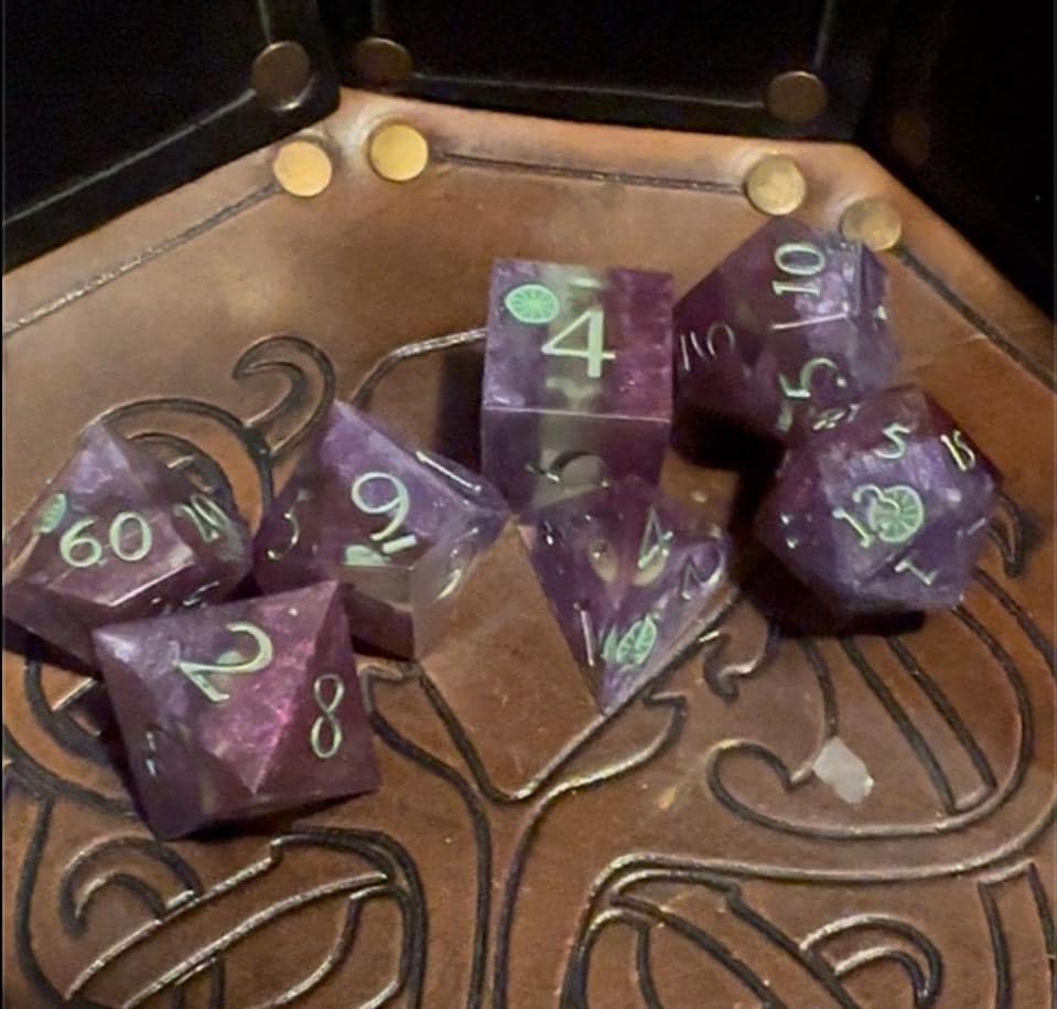 Handmade Fuschia and Purple Lemon Lime Dice Set – RPG DnD Dice