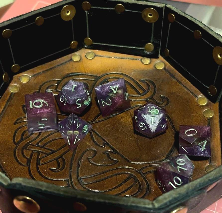 Handmade Fuschia and Purple Lemon Lime Dice Set – RPG DnD Dice