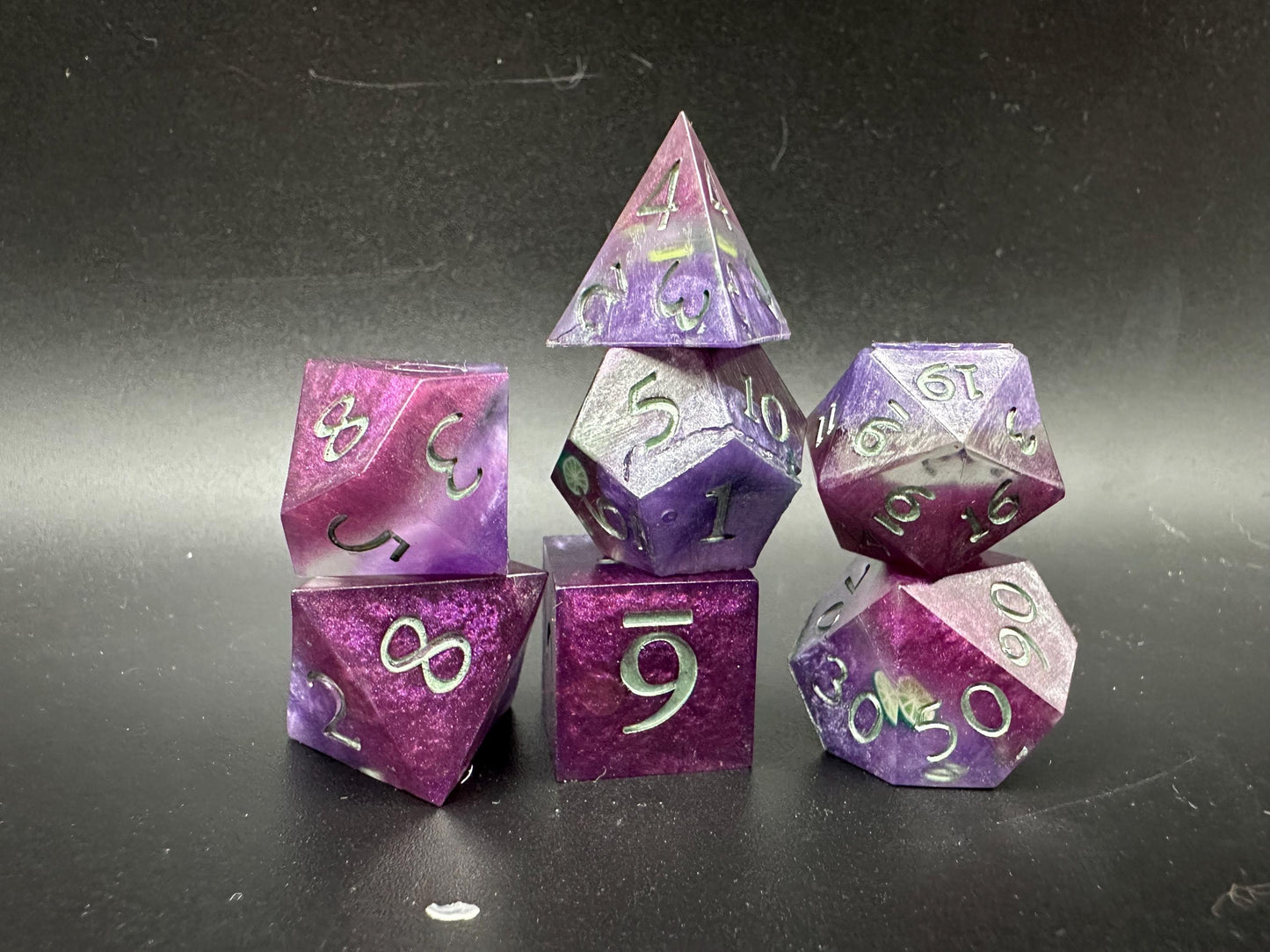 Handmade Fuschia and Purple Lemon Lime Dice Set – RPG DnD Dice
