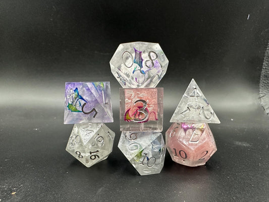 Handmade Dragon Sticker Ink Dice Set – RPG DnD Dice