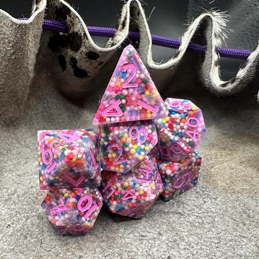 Rainbow Sprinkles Polyhedral Dice Set – Confetti Resin RPG Dice for DnD, Tabletop Gaming Accessories