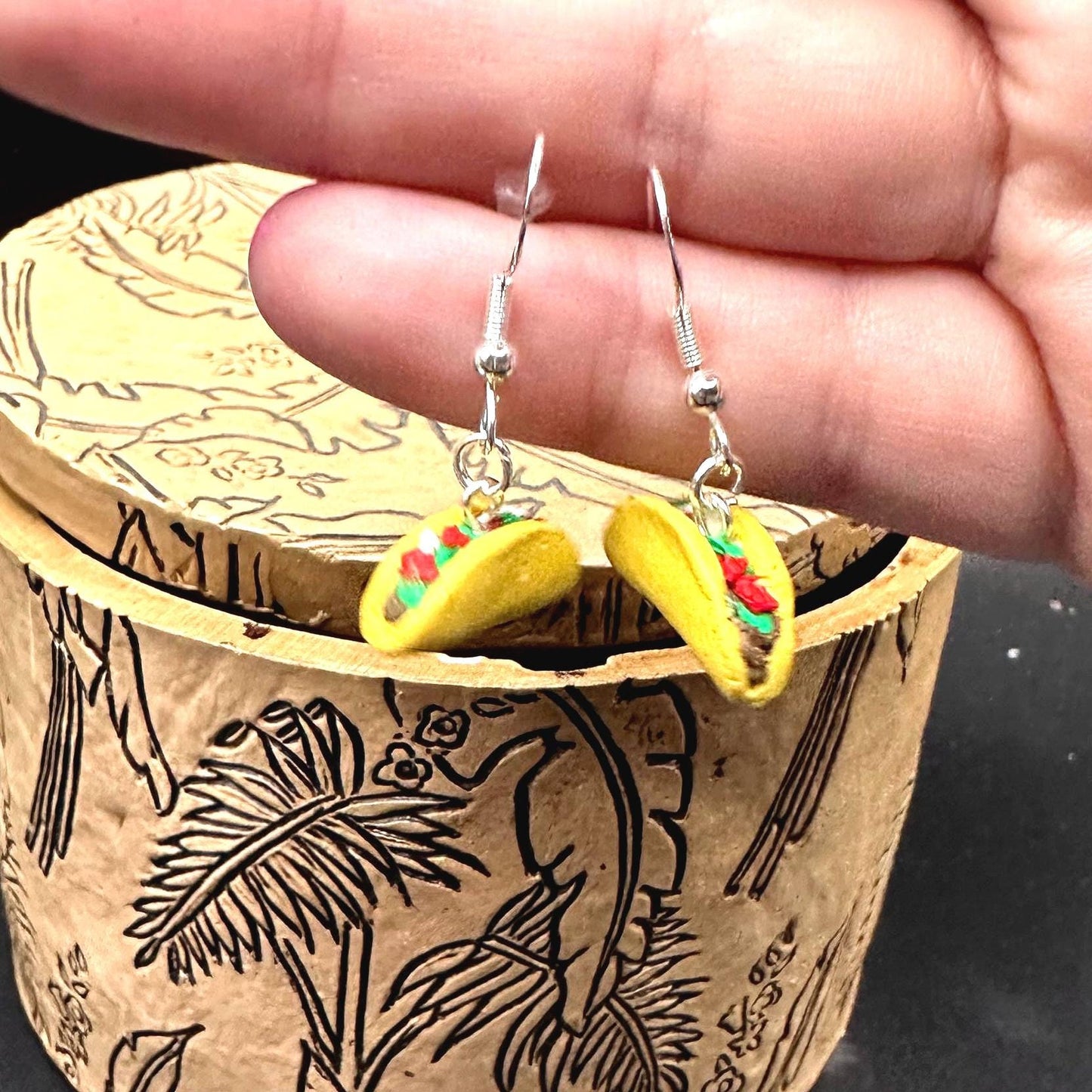 Taco Dangle Earrings - Polymer Clay - Stirling Silver Hooks