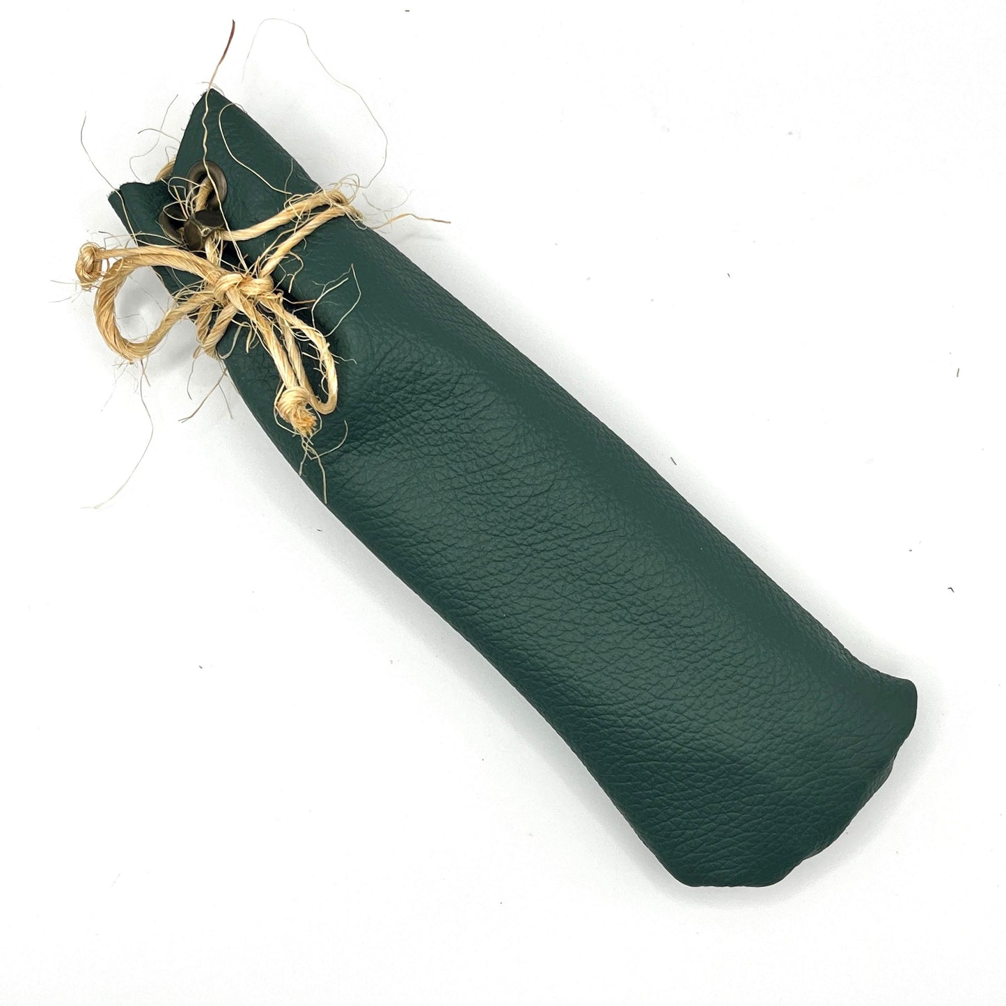 Handmade upcycled Italian leather pencil bag with drawstring, minimalist brown leather pen pouch for school, office, or travel, sustainable artisan stationery case.