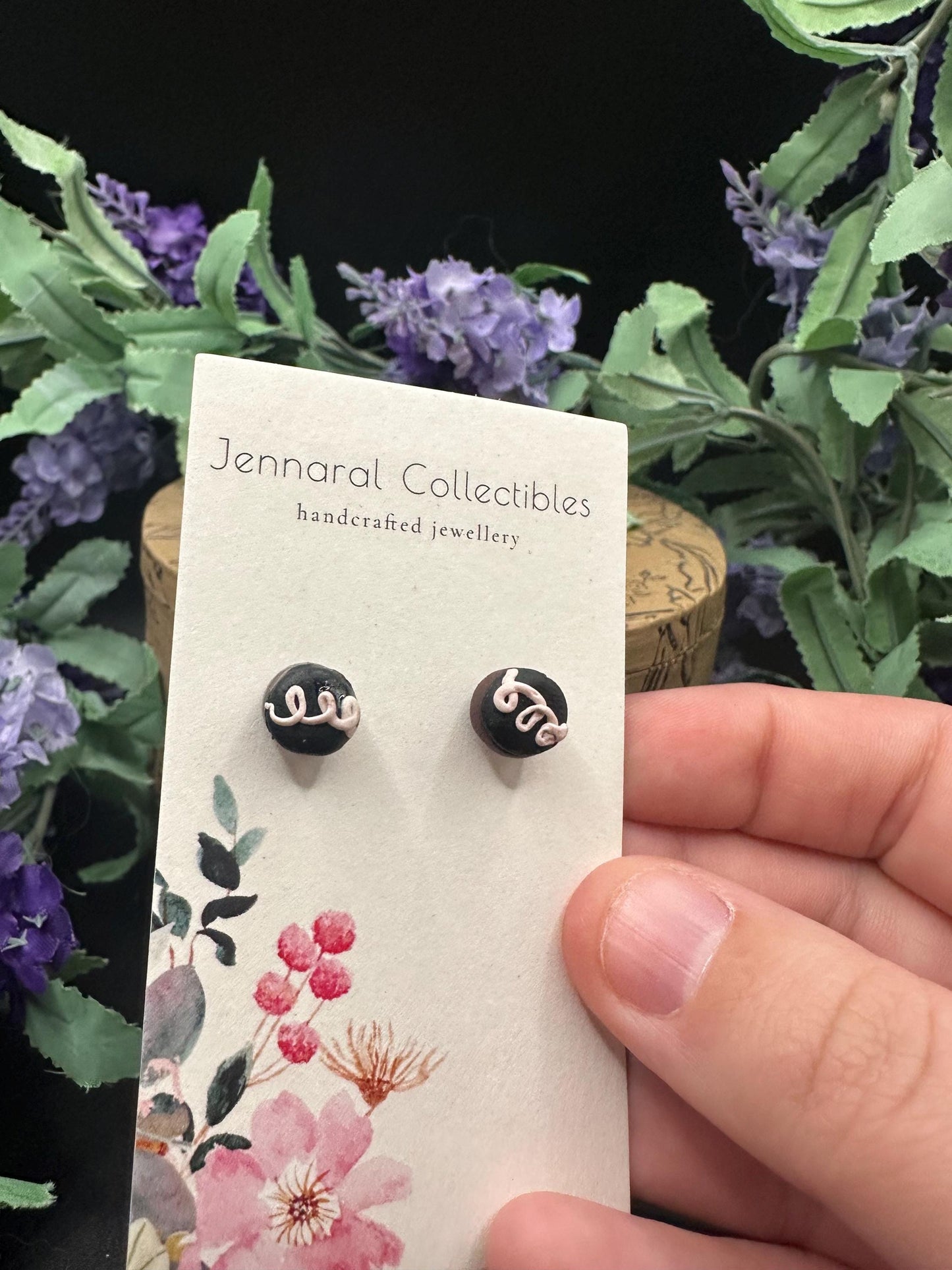 Ho Ho Hostess Cupcakes Stud Earrings - Polymer Clay - Stirling Silver