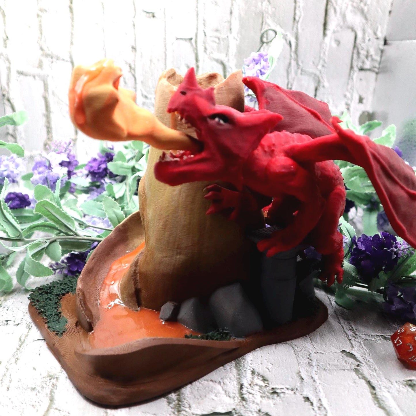 Glow in the Dark Lava Dragon Dice Tower | D&D RPG Accessory, Free Resin Dice Set