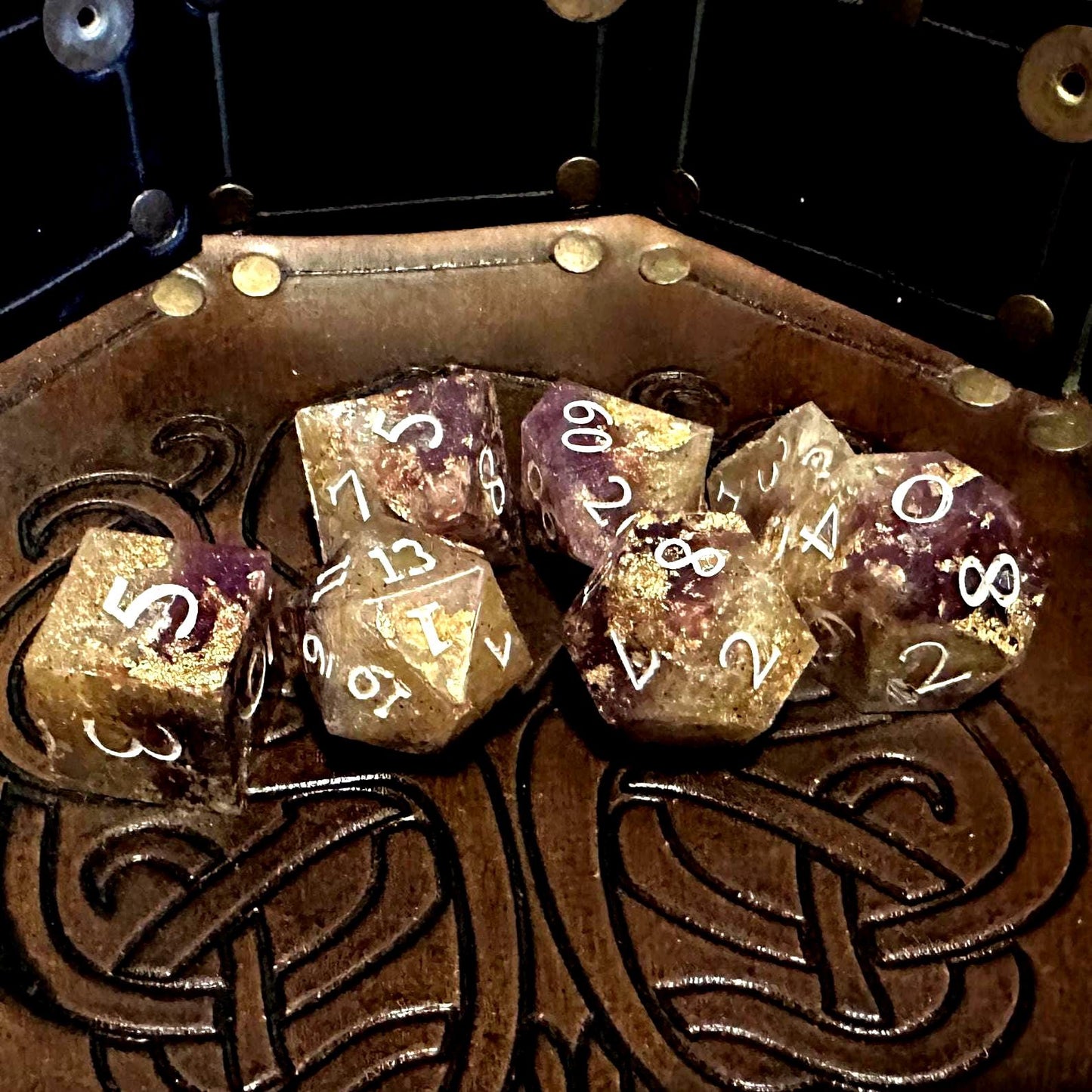 Handmade Fuschia and Gold Dice Set – RPG DnD Dice