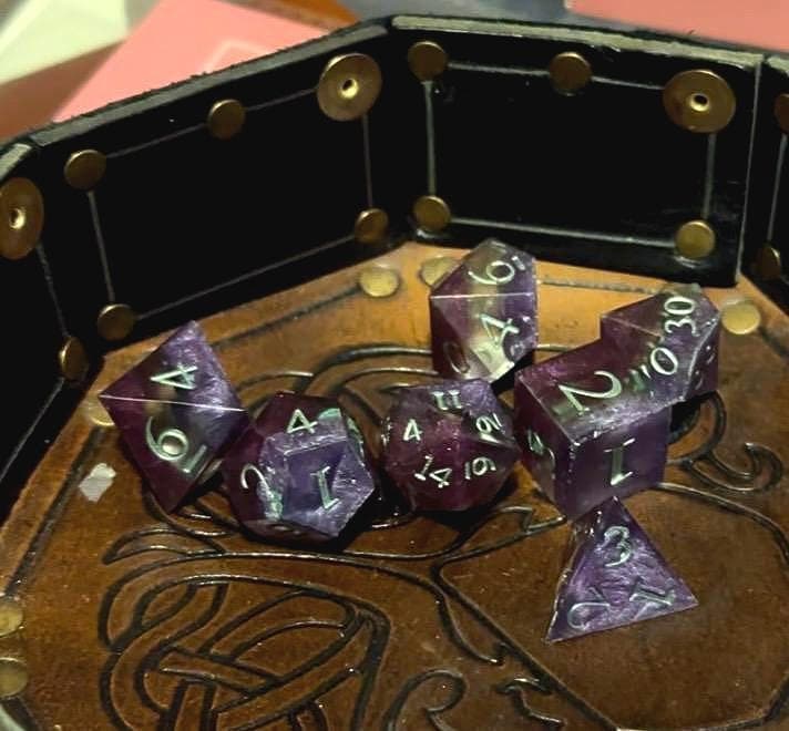 Handmade Fuschia and Purple Lemon Lime Dice Set – RPG DnD Dice