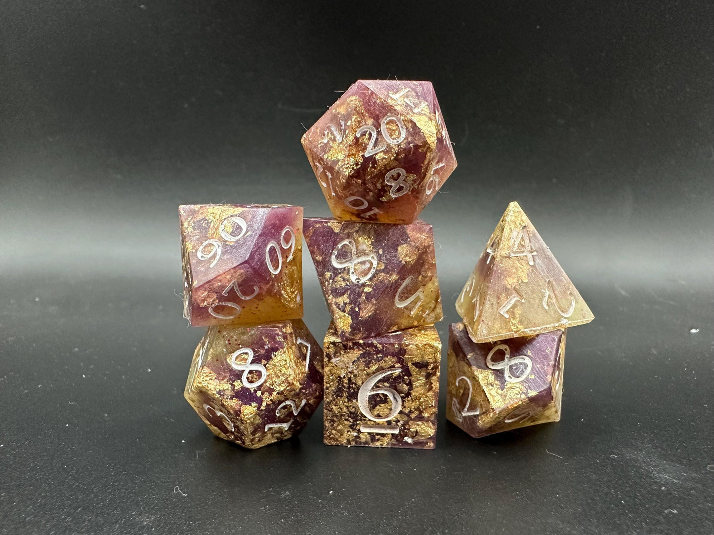 Handmade Fuschia and Gold Dice Set – RPG DnD Dice