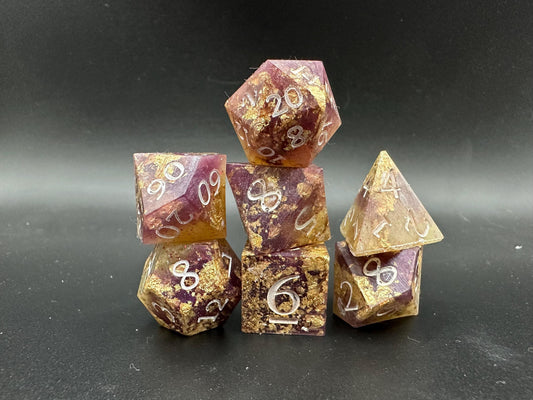 Handmade Fuschia and Gold Dice Set – RPG DnD Dice