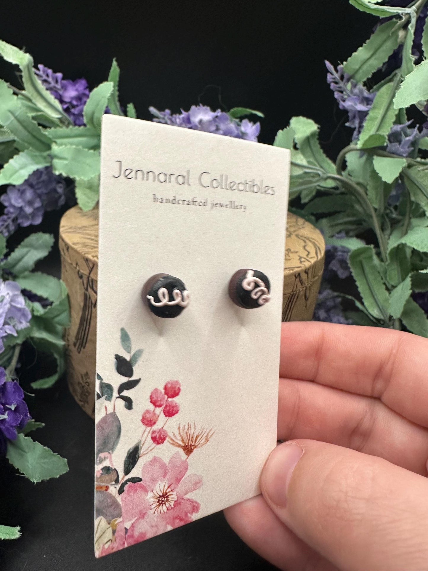 Ho Ho Hostess Cupcakes Stud Earrings - Polymer Clay - Stirling Silver