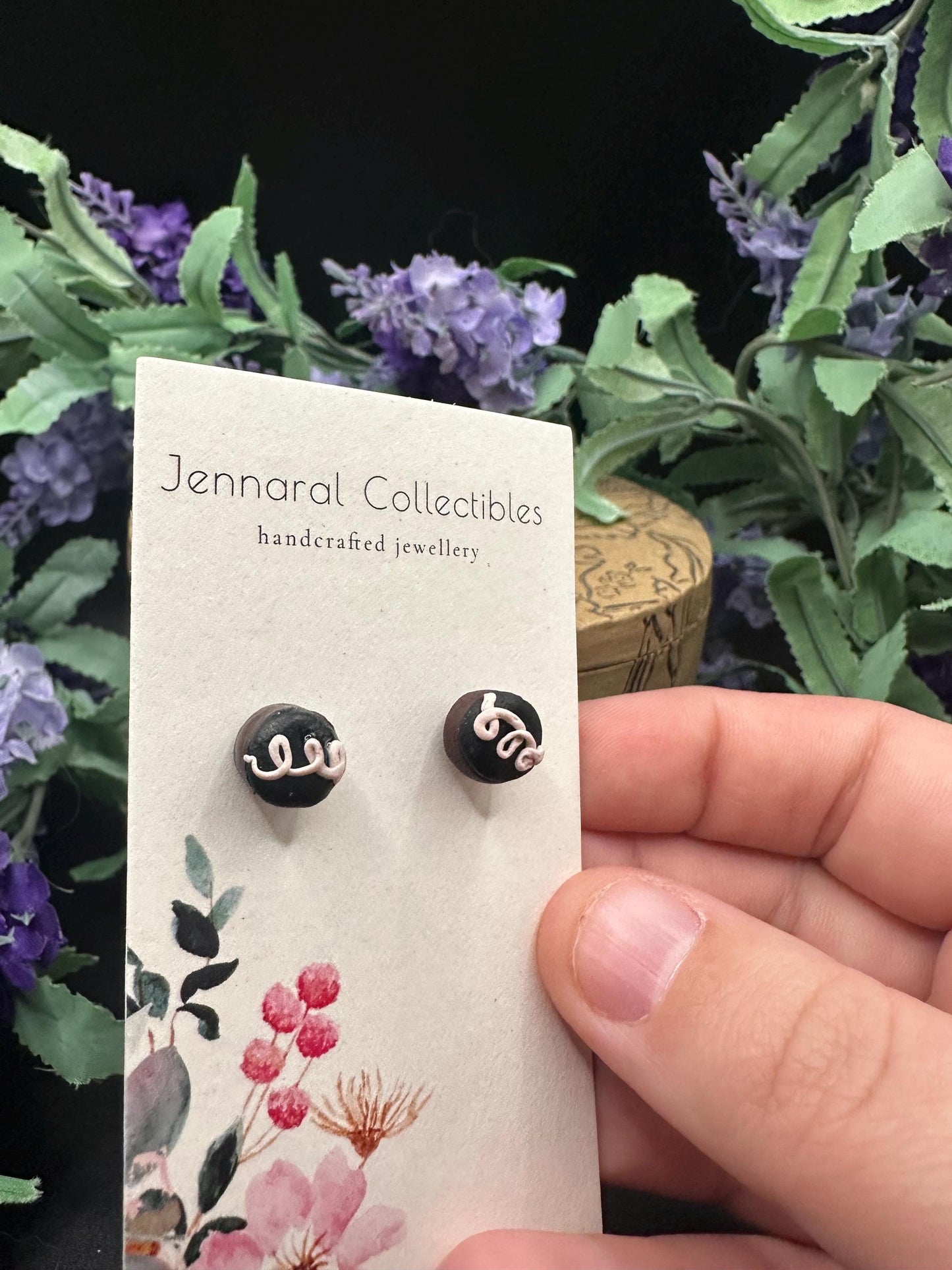 Ho Ho Hostess Cupcakes Stud Earrings - Polymer Clay - Stirling Silver