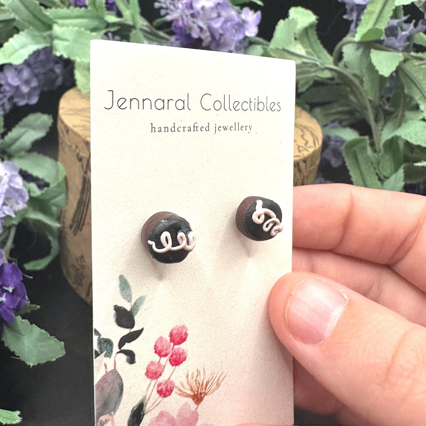 Ho Ho Hostess Cupcakes Stud Earrings - Polymer Clay - Stirling Silver