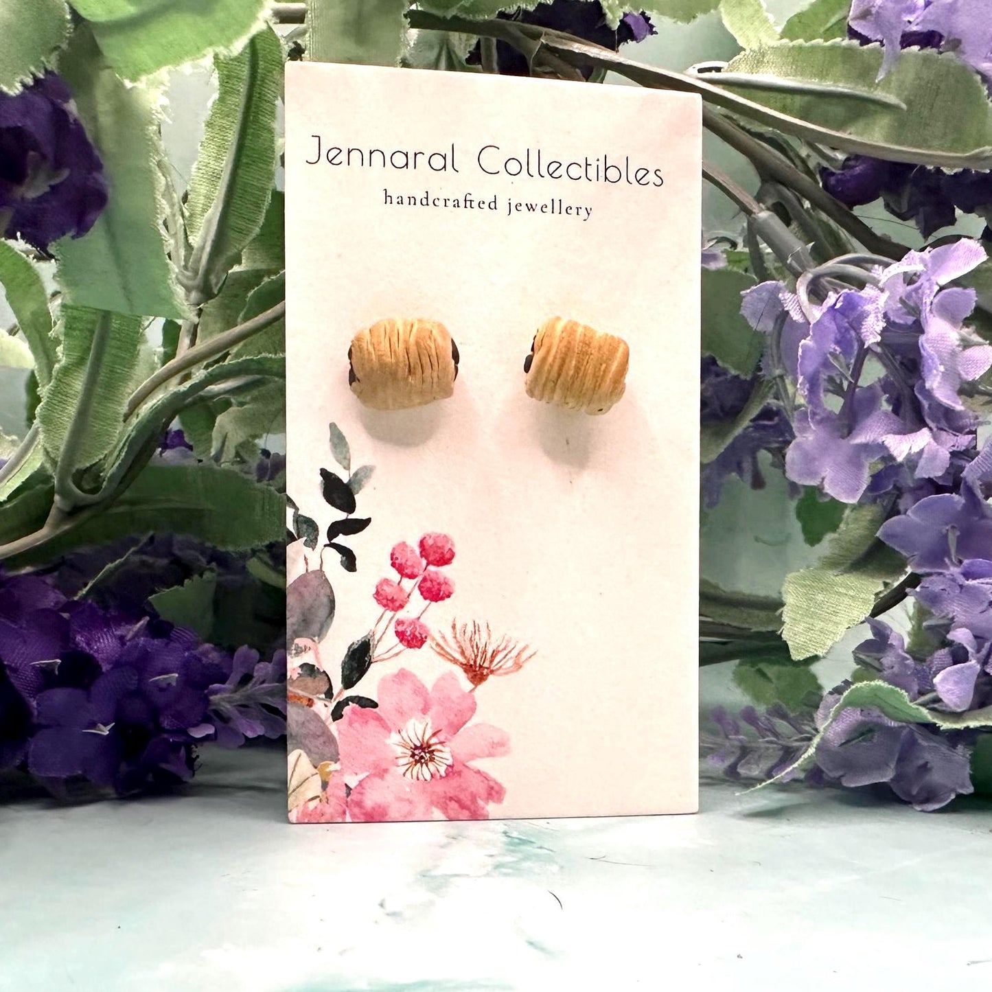 Chocolate Croissant inspired Earrings - Food Art Stud Earrings.