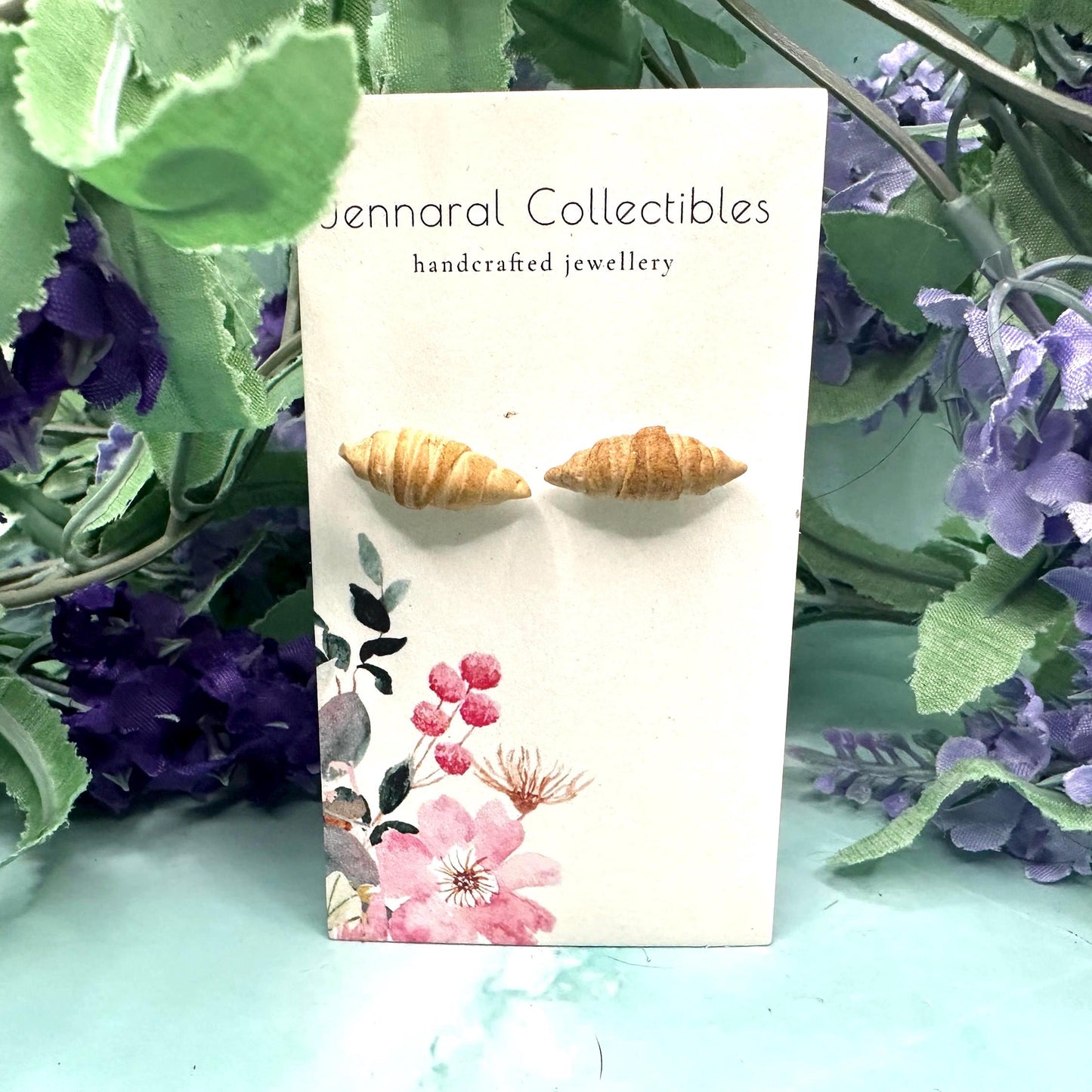 Buttery Croissant inspired Earrings - Food Art Stud Earrings.