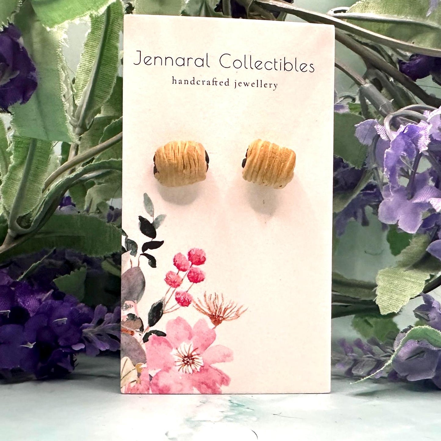 Chocolate Croissant inspired Earrings - Food Art Stud Earrings.