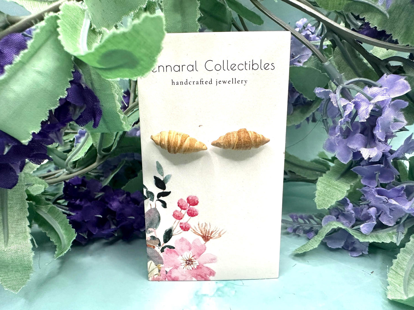 Buttery Croissant inspired Earrings - Food Art Stud Earrings.