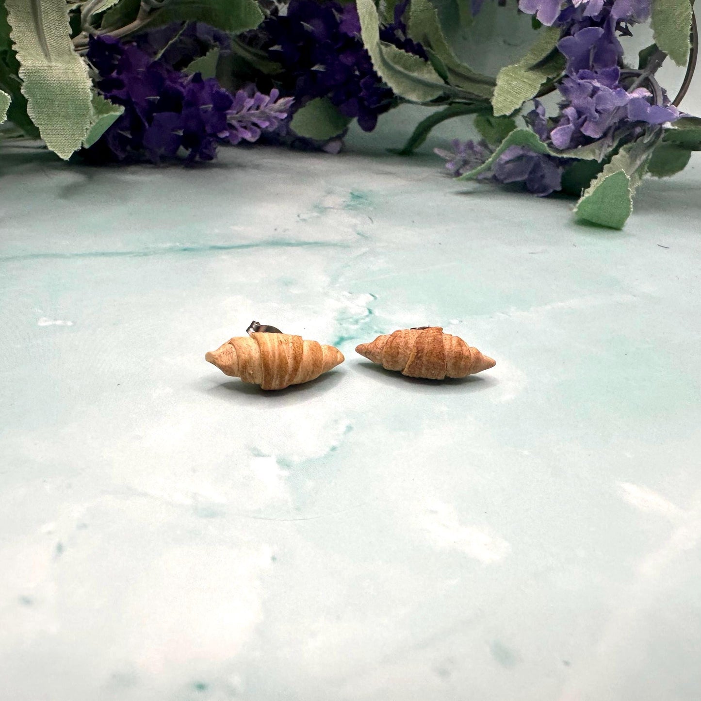 Buttery Croissant inspired Earrings - Food Art Stud Earrings.