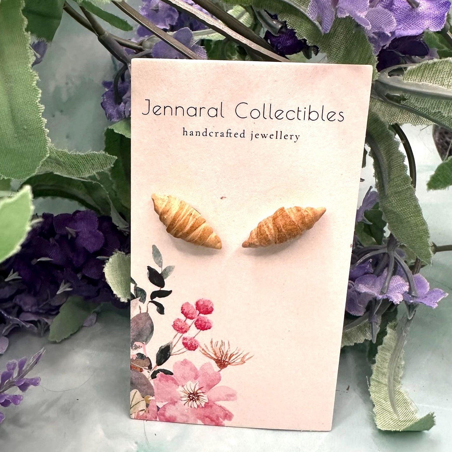 Buttery Croissant inspired Earrings - Food Art Stud Earrings.