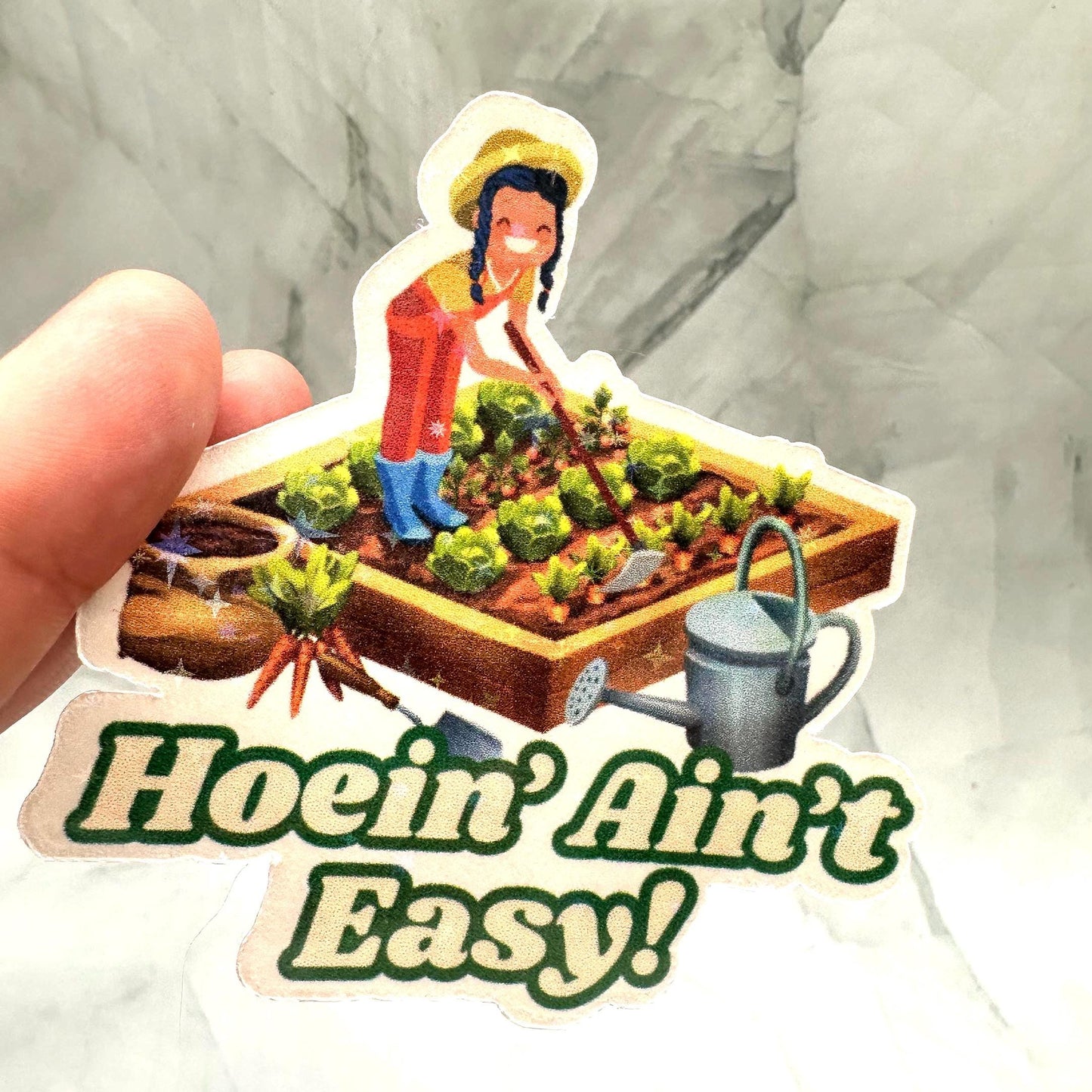 Stardew Valley Holographic Sticker, Hoeing Ain't Easy Funny Farming Quote