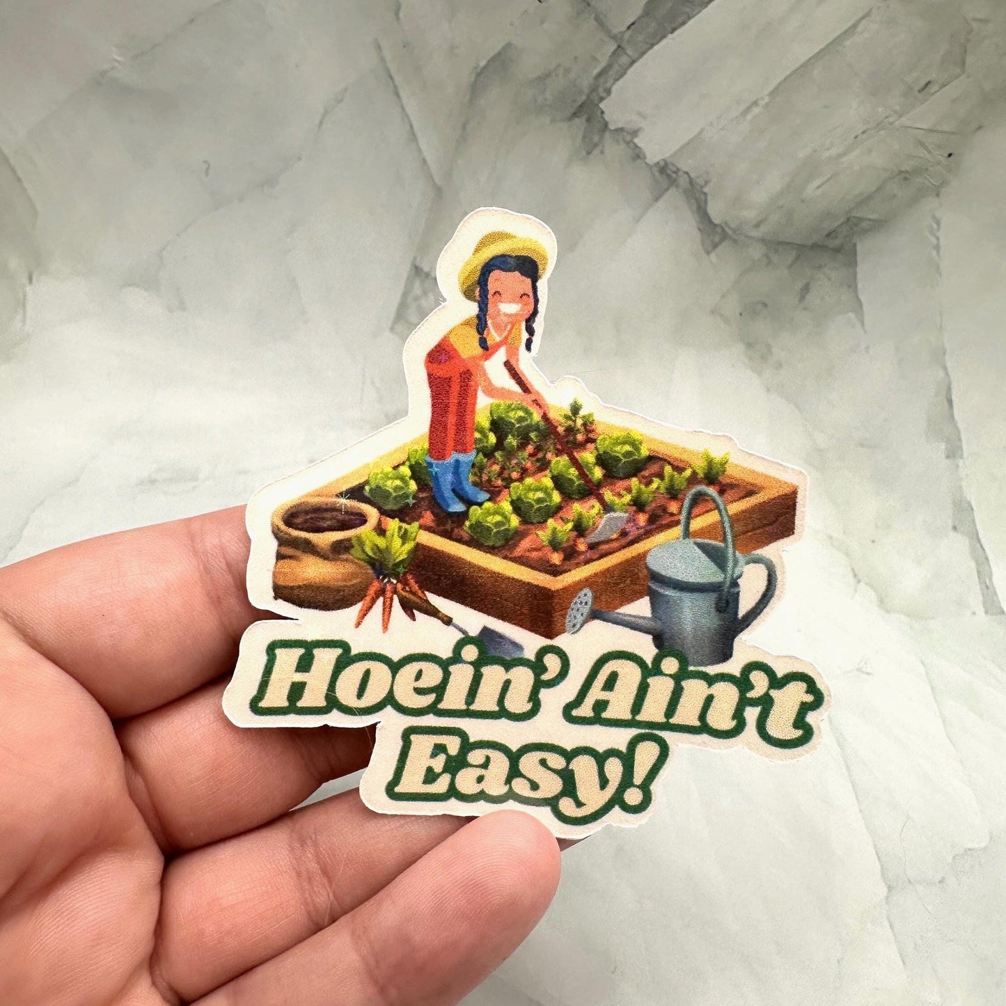 Stardew Valley Holographic Sticker, Hoeing Ain't Easy Funny Farming Quote