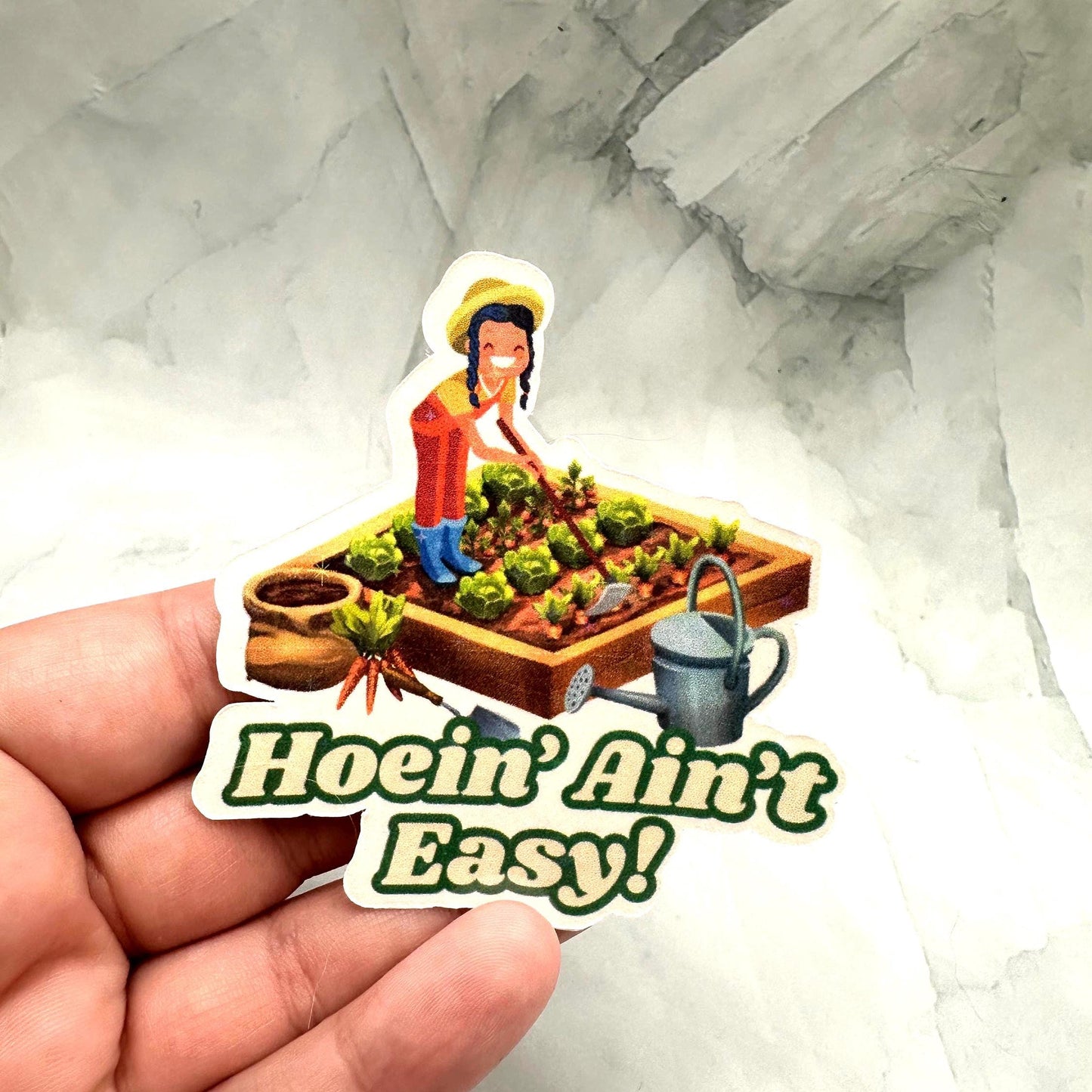 Stardew Valley Holographic Sticker, Hoeing Ain't Easy Funny Farming Quote