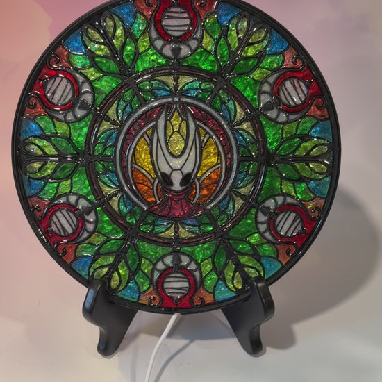Handmade silksong Hornet resin stained glass fantasy wall art with LED lighting