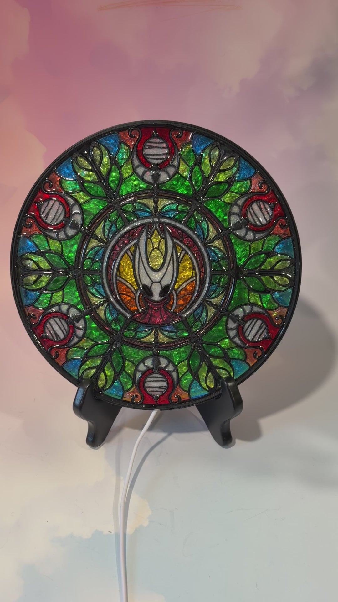 Handmade silksong Hornet resin stained glass fantasy wall art with LED lighting