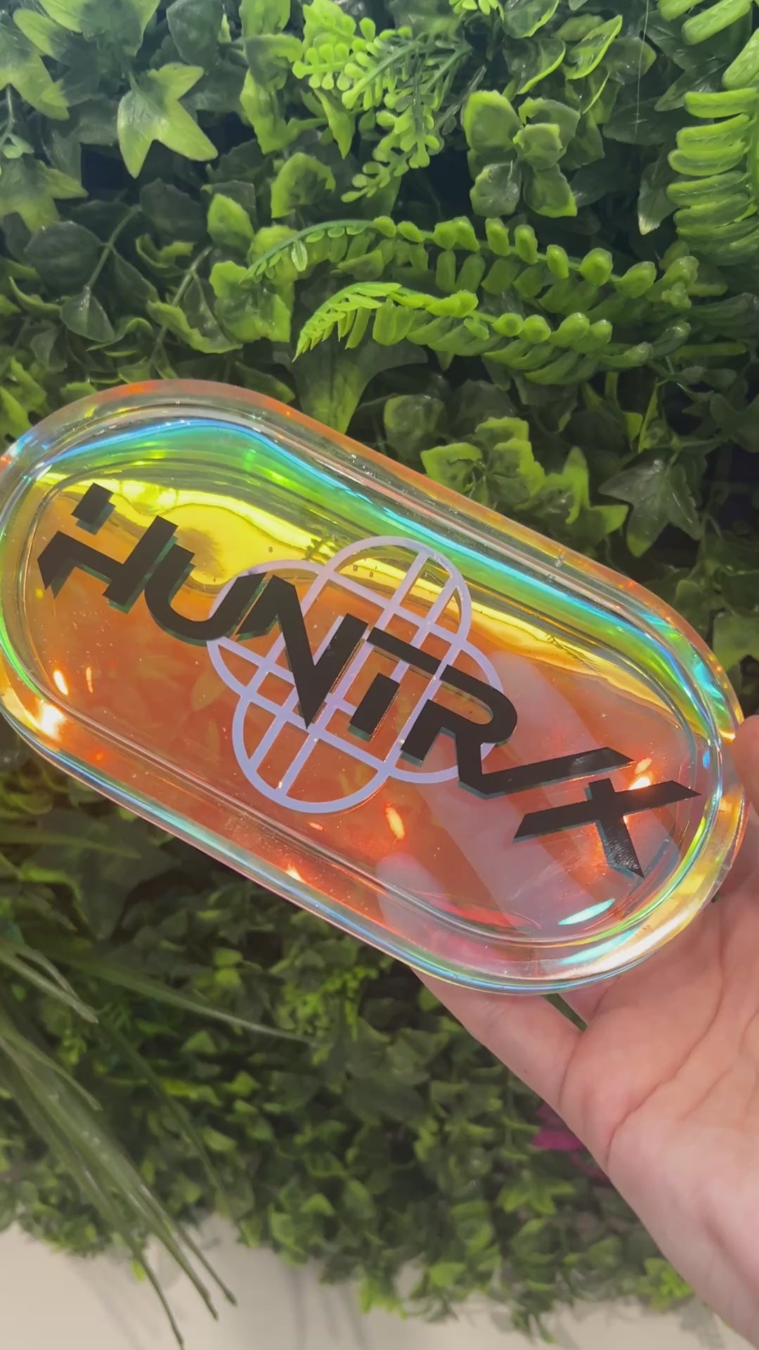 Handmade trinket tray featuring Saja Boys and Huntrix logos from KPOP Demon Hunters. Perfect for jewelry, small items, or decorative fandom display.