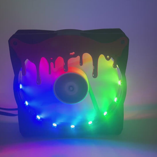 3D printed blood drip fan grill for PC case mods. Adds spooky horror vibes to any gaming setup. Perfect for Halloween or creepy gamer aesthetics.