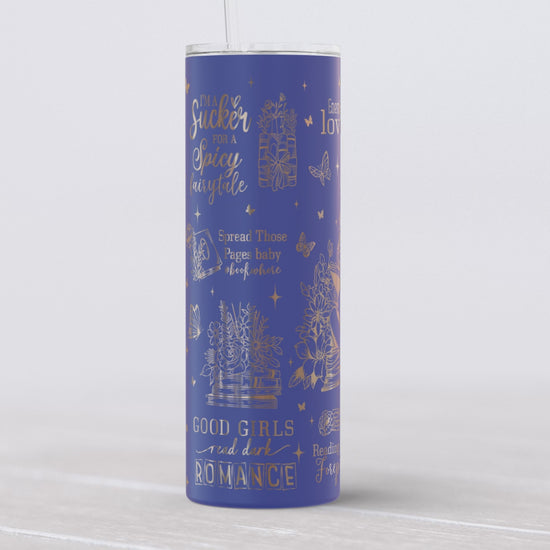 20oz engraved fantasy romance reader tumbler.