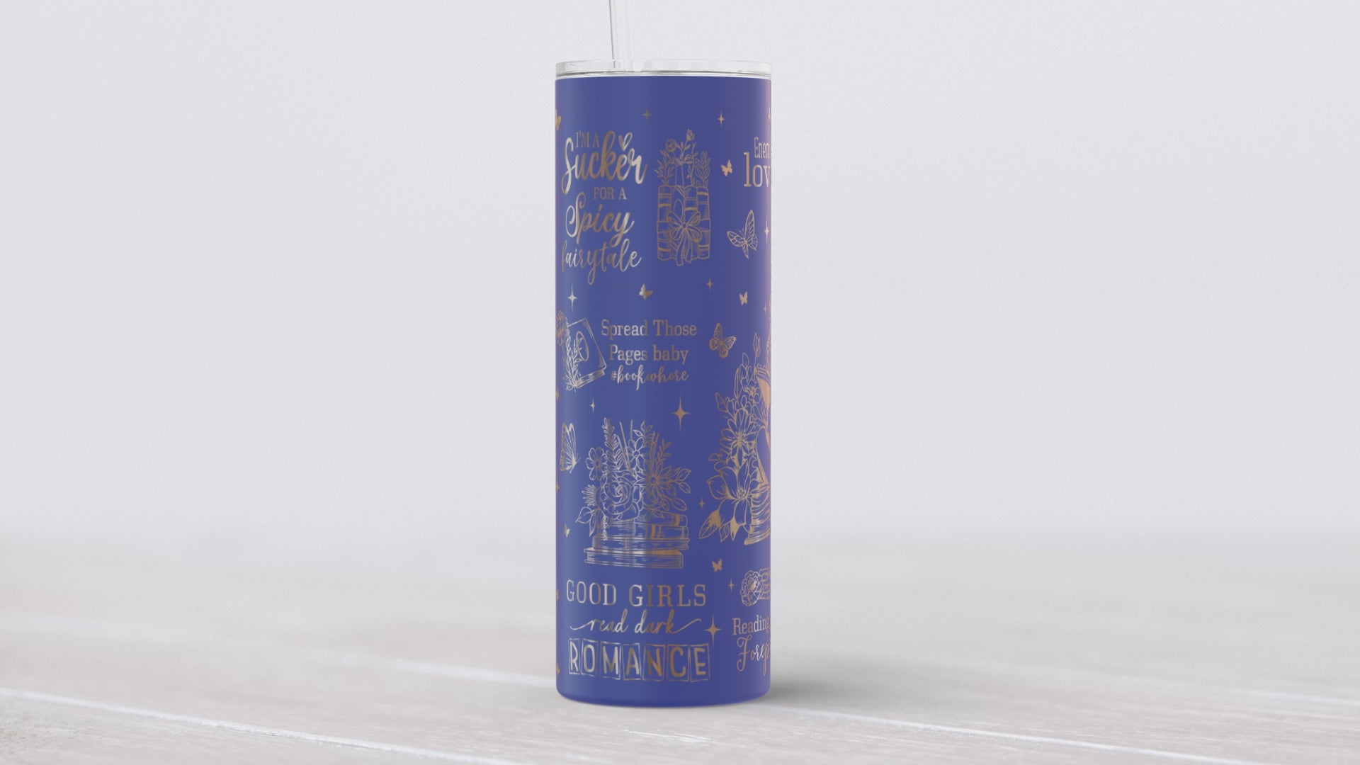 20oz engraved fantasy romance reader tumbler.