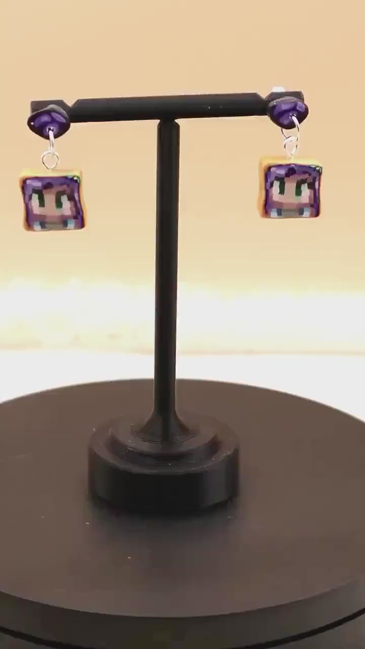 Stardew Abigail Dangle Earrings: Handmade Polymer Clay Charms