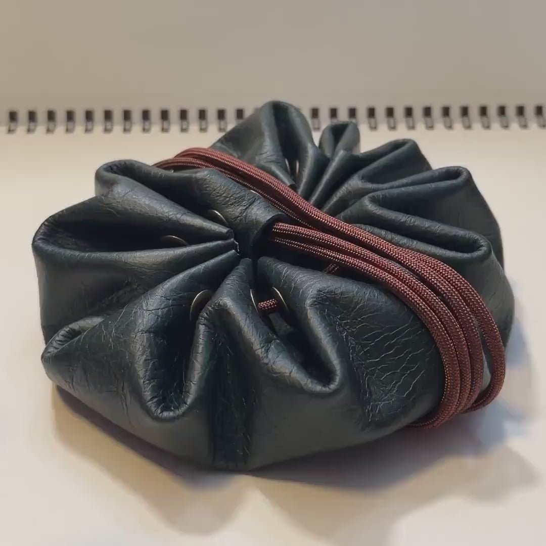 Handmade Tomato Leather Dice Bag | Red Upcycled Italian Leather TTRPG Pouch