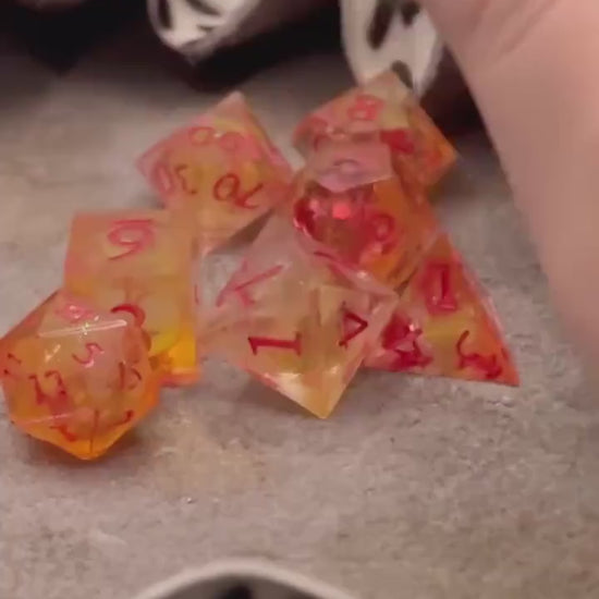 Orange Fall Foliage Liquid Core Dice Set: Sharp Edge Polyhedral DnD Dice