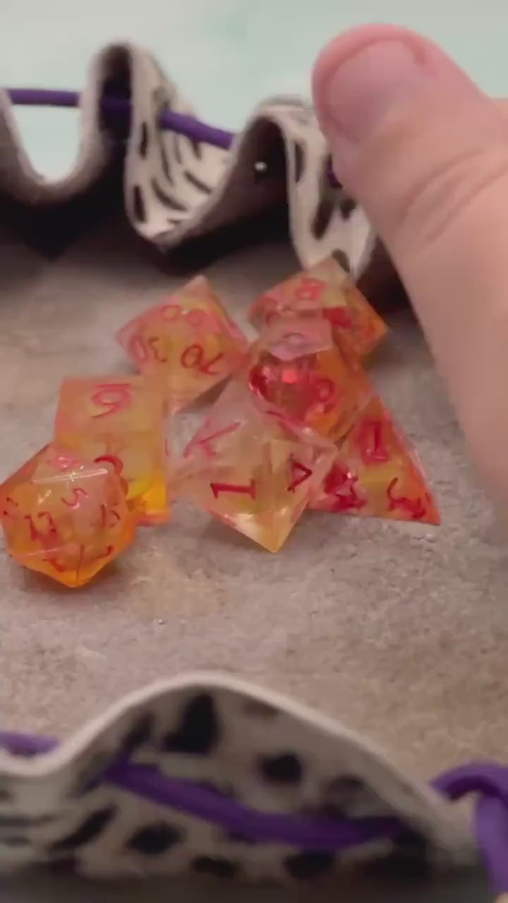 Orange Fall Foliage Liquid Core Dice Set: Sharp Edge Polyhedral DnD Dice