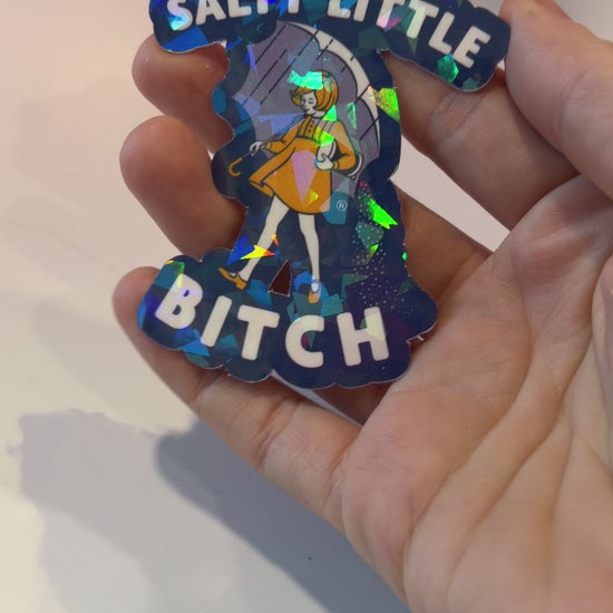 Funny Salty Little Bitch sticker featuring a cute salt girl design.