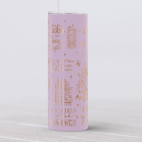 20oz engraved fantasy romance reader tumbler.